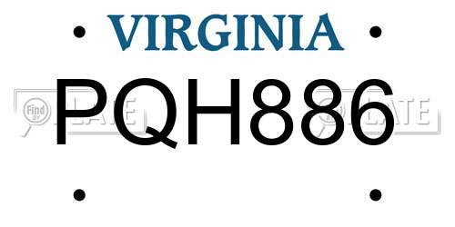 PQH886 Virginia License Plate