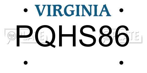 PQHS86 Virginia License Plate