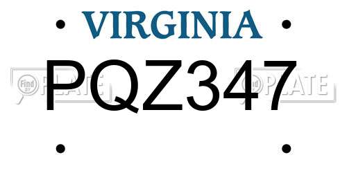 PQZ347 Virginia License Plate