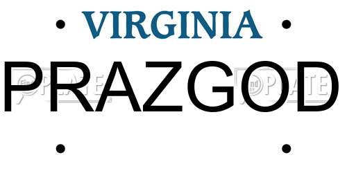 PRAZGOD Virginia License Plate