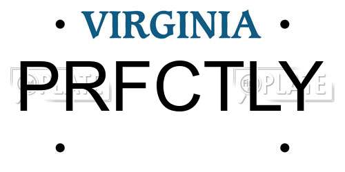 PRFCTLY Virginia License Plate