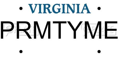 PRMTYME Virginia License Plate