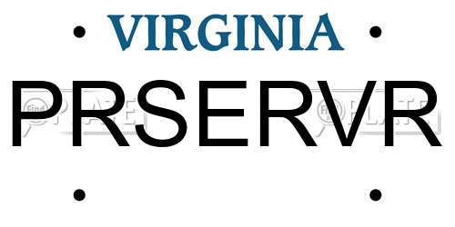PRSERVR Virginia License Plate
