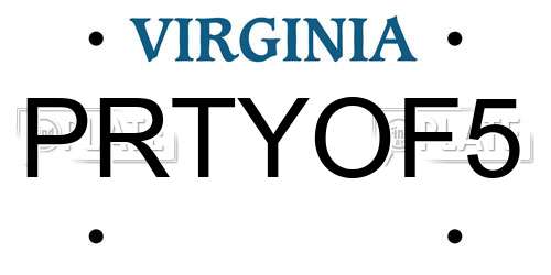 PRTYOF5 Virginia License Plate