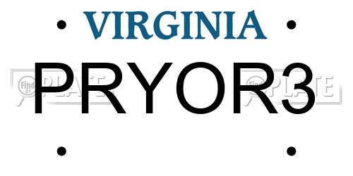 PRYOR3 Virginia License Plate