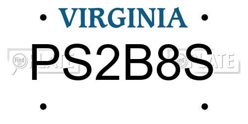 PS2B8S Virginia License Plate