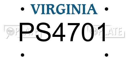 PS4701 Virginia License Plate