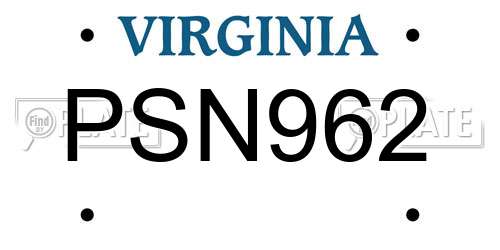 PSN962 Virginia License Plate