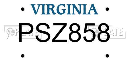 PSZ858 Virginia License Plate