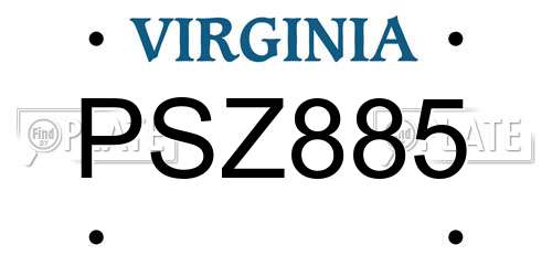 PSZ885 Virginia License Plate