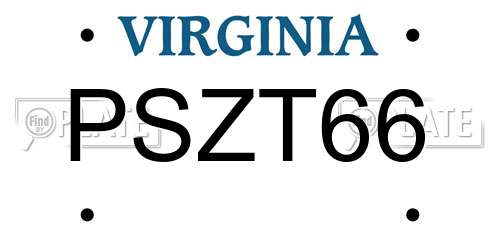 PSZT66 Virginia License Plate