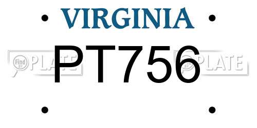 PT756 Virginia License Plate