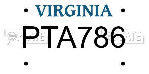 PTA786 Virginia License Plate