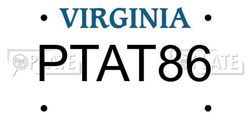 PTAT86 Virginia License Plate