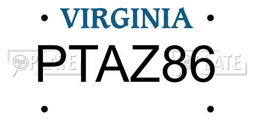 PTAZ86 Virginia License Plate