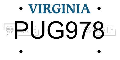 PUG978 Virginia License Plate