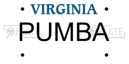 PUMBA Virginia License Plate