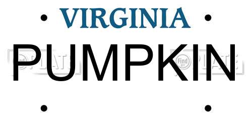 PUMPKIN Virginia License Plate