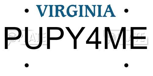 PUPY4ME Virginia License Plate