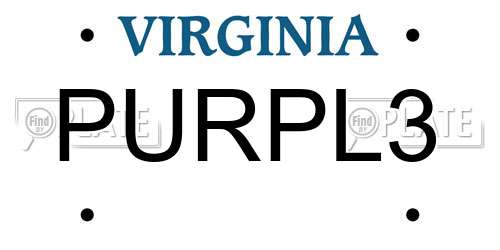 PURPL3 Virginia License Plate