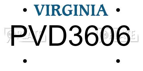 PVD3606 Virginia License Plate