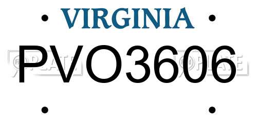 PVO3606 Virginia License Plate