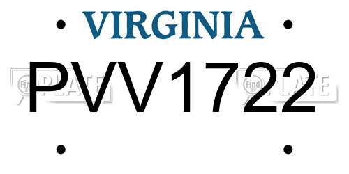 PVV1722 Virginia License Plate