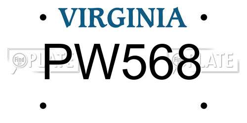 PW568 Virginia License Plate