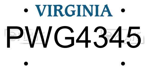 PWG4345 Virginia License Plate