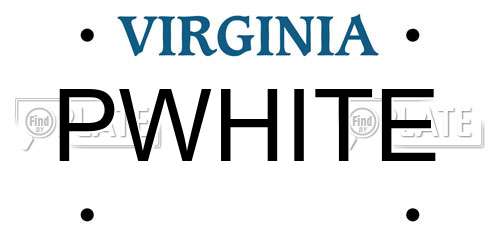 PWHITE Virginia License Plate