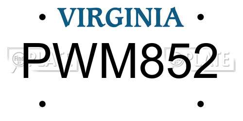 PWM852 Virginia License Plate