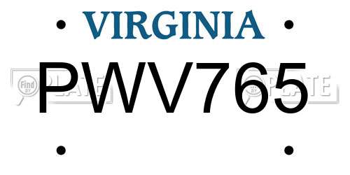 PWV765 Virginia License Plate