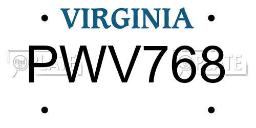 PWV768 Virginia License Plate