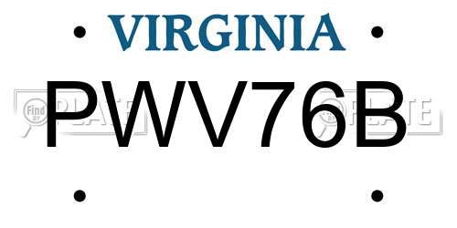 PWV76B Virginia License Plate