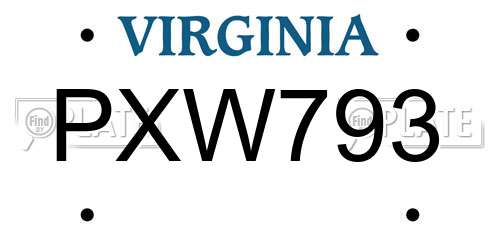 PXW793 Virginia License Plate