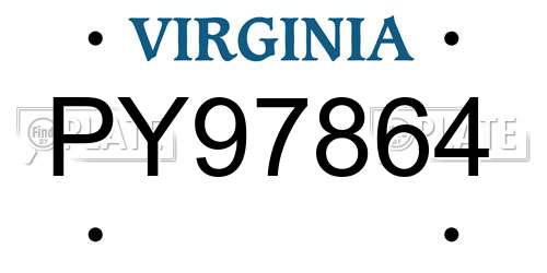 PY97864 Virginia License Plate