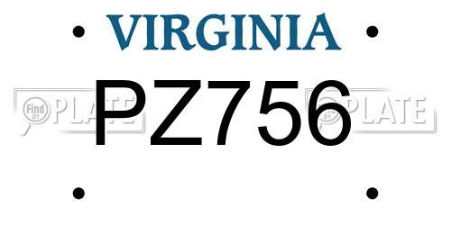 PZ756 Virginia License Plate