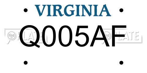 Q005AF Virginia License Plate
