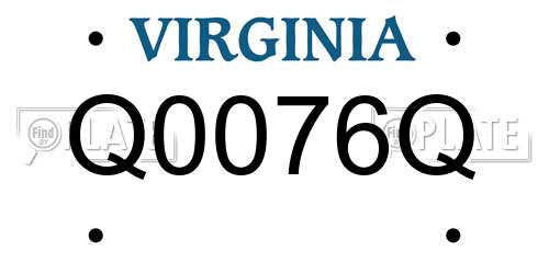 Q0076Q Virginia License Plate