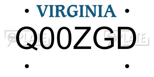 Q00ZGD Virginia License Plate