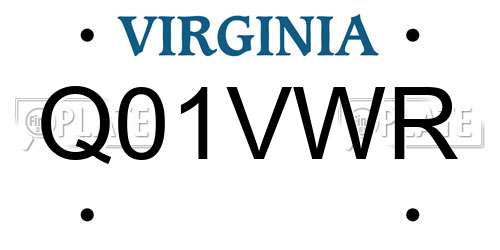 Q01VWR Virginia License Plate