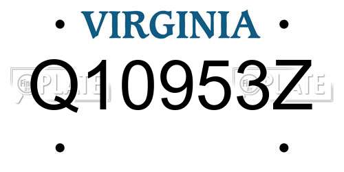 Q10953Z Virginia License Plate