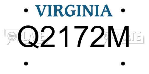Q2172M Virginia License Plate