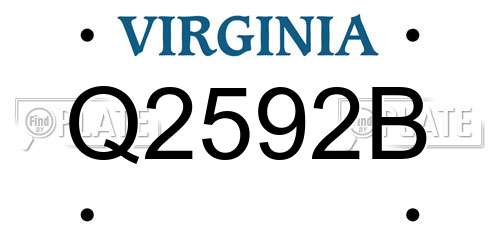 Q2592B Virginia License Plate