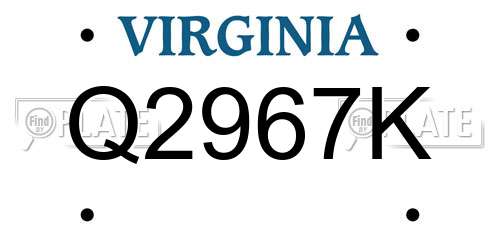 Q2967K Virginia License Plate