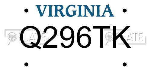 Q296TK Virginia License Plate