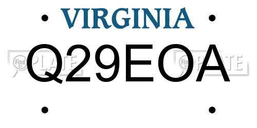 Q29EOA Virginia License Plate