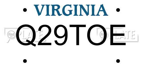 Q29TOE Virginia License Plate