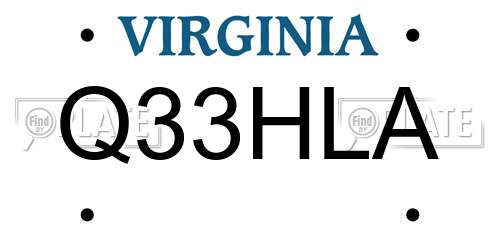 Q33HLA Virginia License Plate