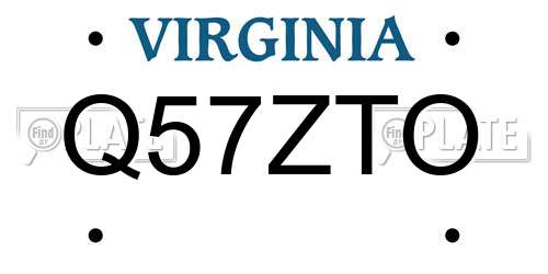 Q57ZTO Virginia License Plate